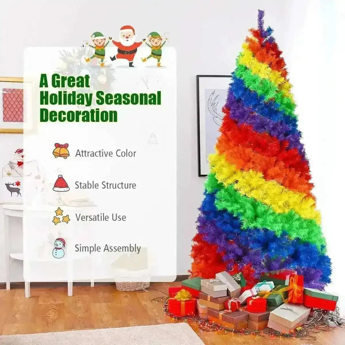 7 Feet Artificial Hinged Traditional Christmas Tree with Metal Stand Cartsfy Inc.