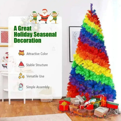 7 Feet Artificial Hinged Traditional Christmas Tree with Metal Stand Cartsfy Inc.