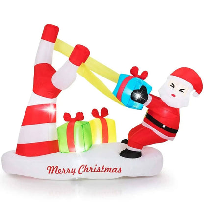 7 Feet Christmas Inflatables Santa with Slingshot and Built-in LED Lights Outdoor Decoration Cartsfy Inc.