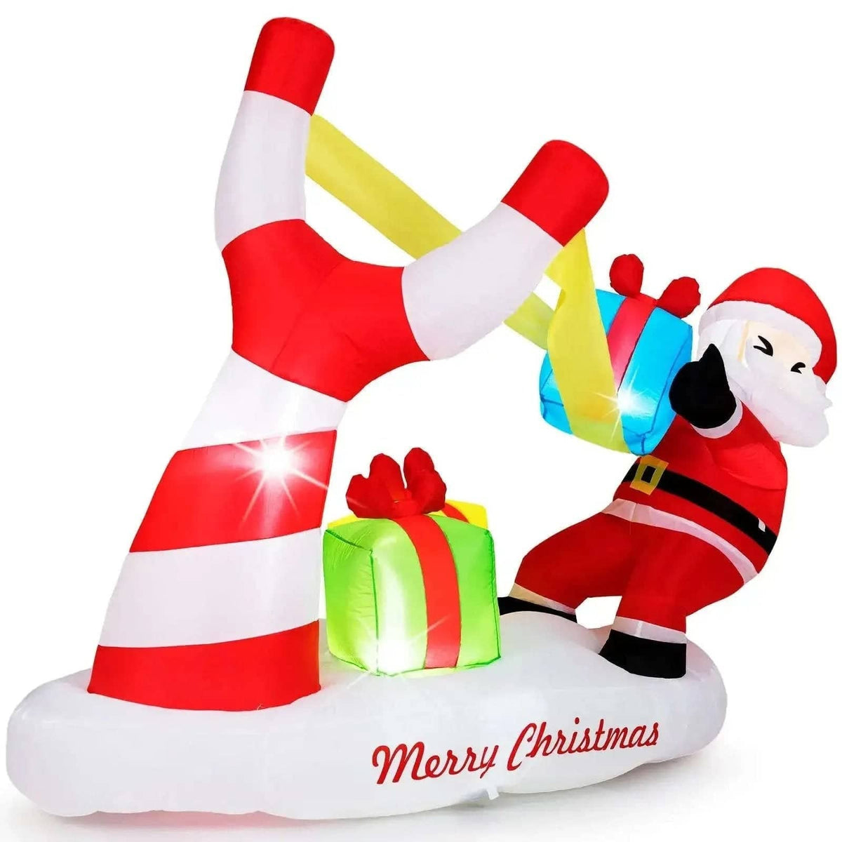 7 Feet Christmas Inflatables Santa with Slingshot and Built-in LED Lights Outdoor Decoration Cartsfy Inc.