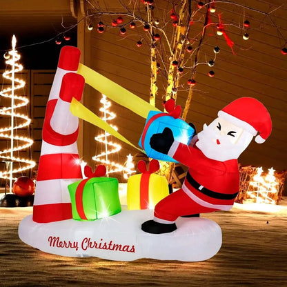 7 Feet Christmas Inflatables Santa with Slingshot and Built-in LED Lights Outdoor Decoration Cartsfy Inc.