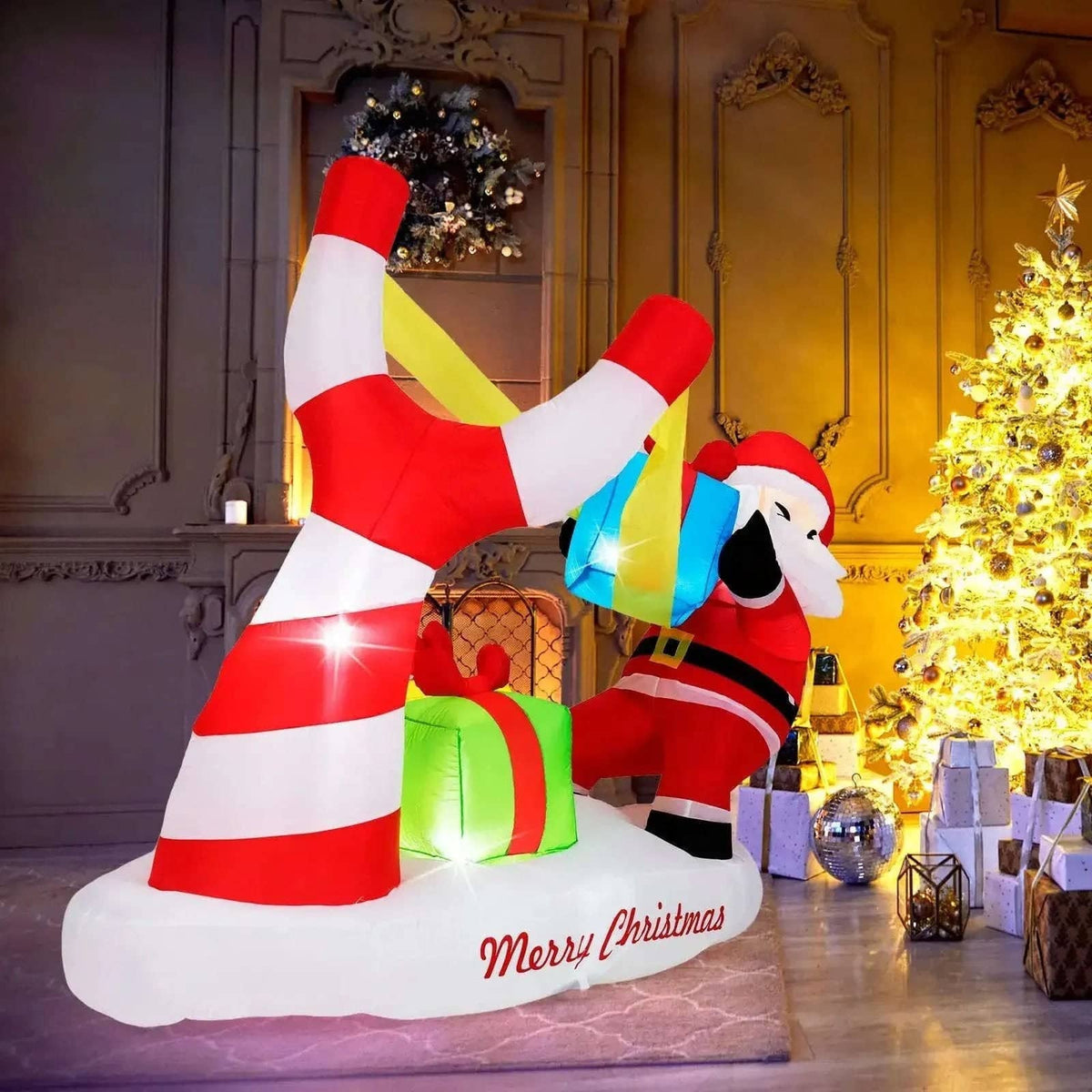 7 Feet Christmas Inflatables Santa with Slingshot and Built-in LED Lights Outdoor Decoration Cartsfy Inc.