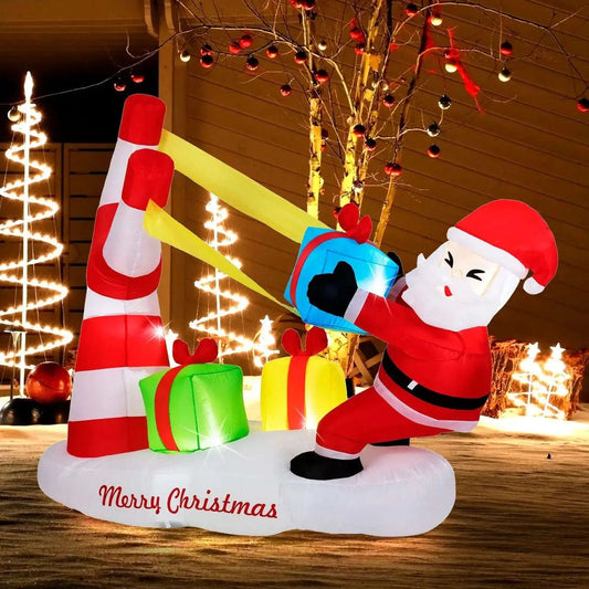 7 Feet Christmas Inflatables Santa with Slingshot and Built-in LED Lights Outdoor Decoration Cartsfy Inc.