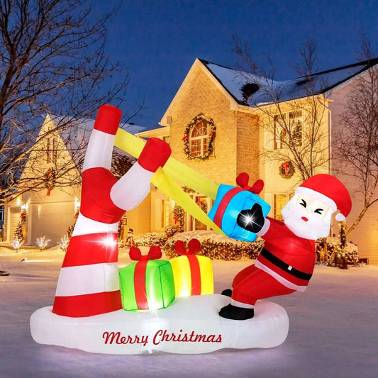 7 Feet Christmas Inflatables Santa with Slingshot and Built-in LED Lights Outdoor Decoration Cartsfy Inc.