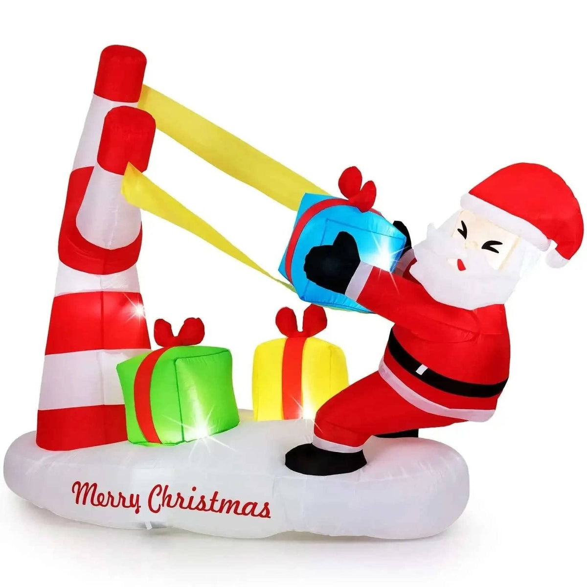 7 Feet Christmas Inflatables Santa with Slingshot and Built-in LED Lights Outdoor Decoration Cartsfy Inc.