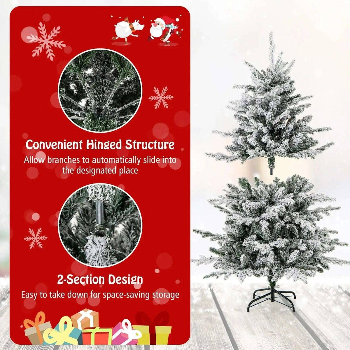 7 Feet Flocked Christmas Tree with 8 Lighting Modes and Multi-Color LED Lights Cartsfy Inc.