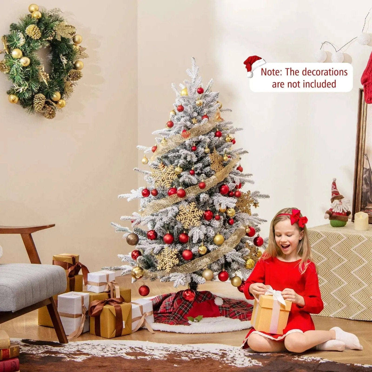 7 Feet Flocked Christmas Tree with 8 Lighting Modes and Multi-Color LED Lights Cartsfy Inc.