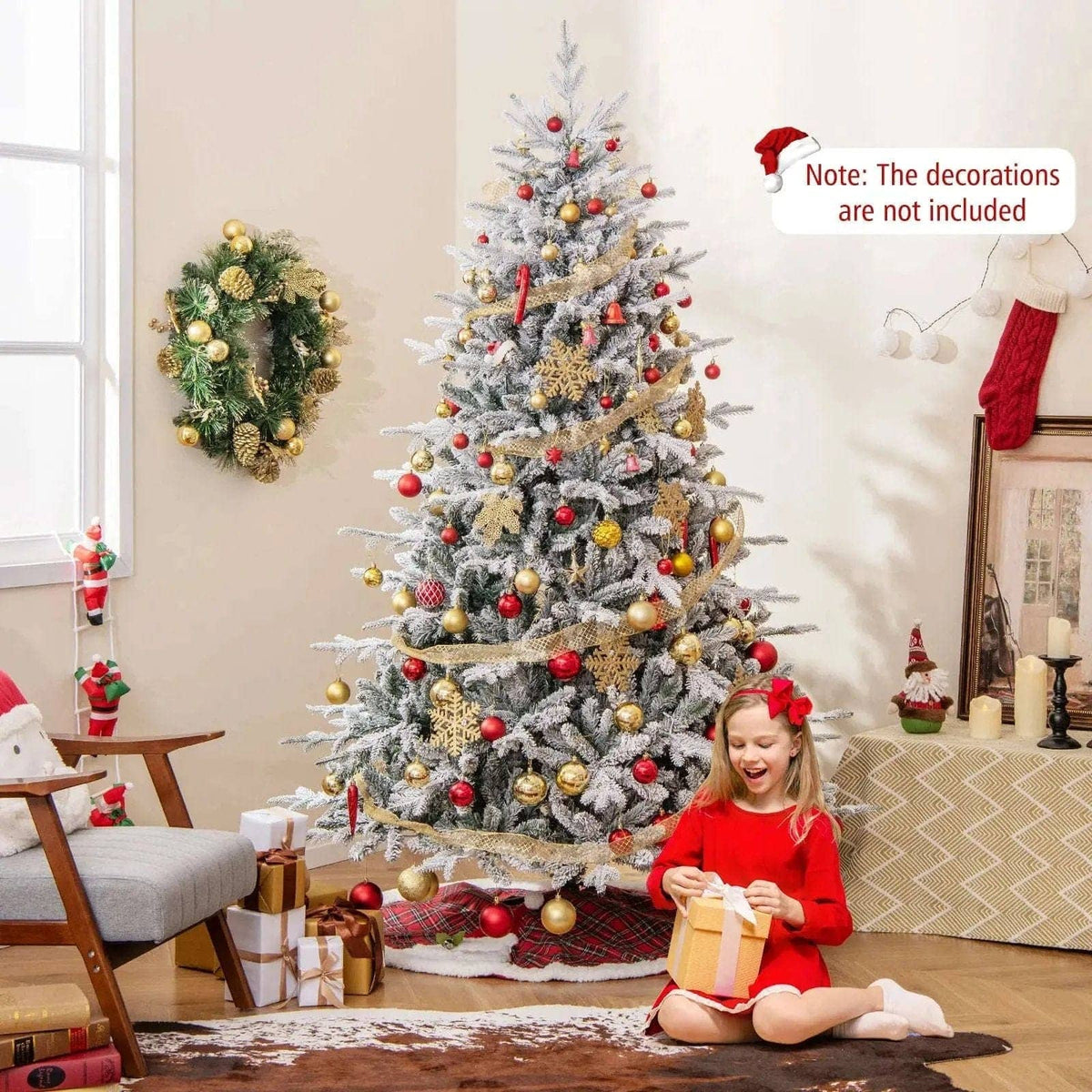 7 Feet Flocked Christmas Tree with 8 Lighting Modes and Multi-Color LED Lights Cartsfy Inc.