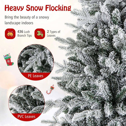 7 Feet Flocked Christmas Tree with 8 Lighting Modes and Multi-Color LED Lights Cartsfy Inc.