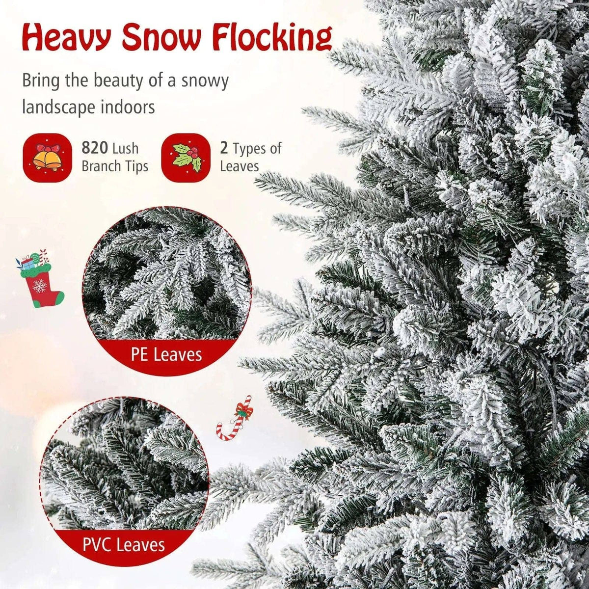 7 Feet Flocked Christmas Tree with 8 Lighting Modes and Multi-Color LED Lights Cartsfy Inc.
