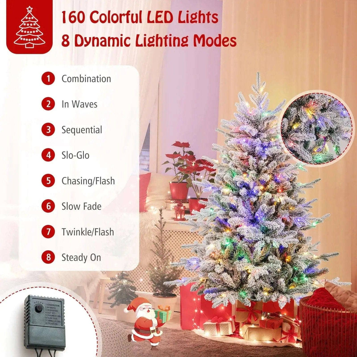 7 Feet Flocked Christmas Tree with 8 Lighting Modes and Multi-Color LED Lights Cartsfy Inc.