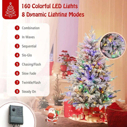 7 Feet Flocked Christmas Tree with 8 Lighting Modes and Multi-Color LED Lights Cartsfy Inc.