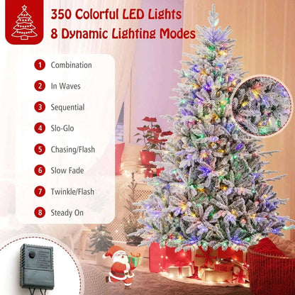 7 Feet Flocked Christmas Tree with 8 Lighting Modes and Multi-Color LED Lights Cartsfy Inc.