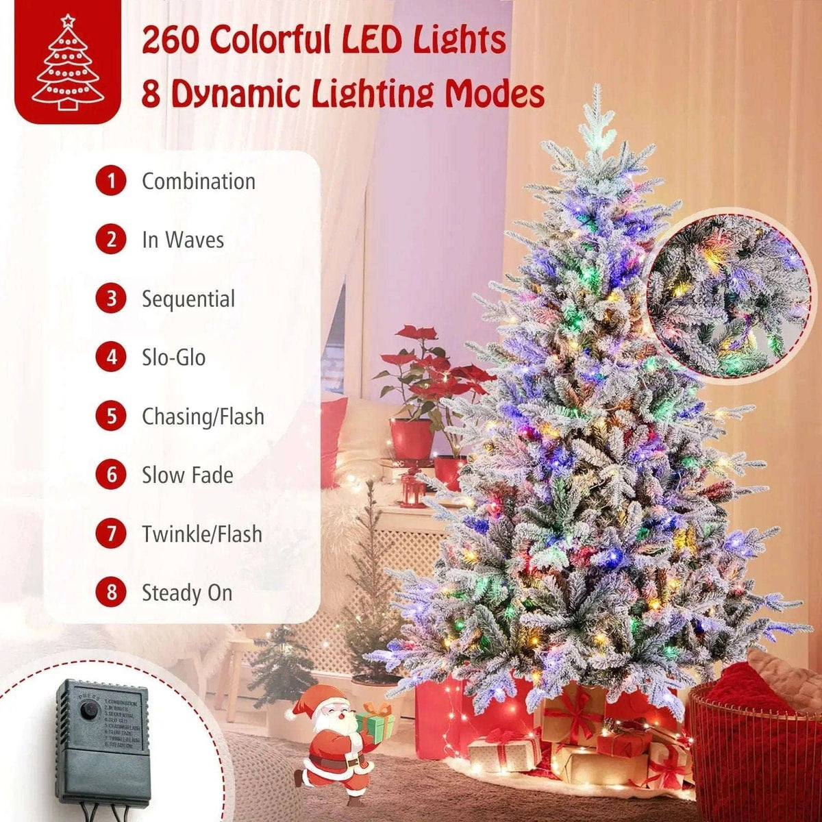 7 Feet Flocked Christmas Tree with 8 Lighting Modes and Multi-Color LED Lights Cartsfy Inc.