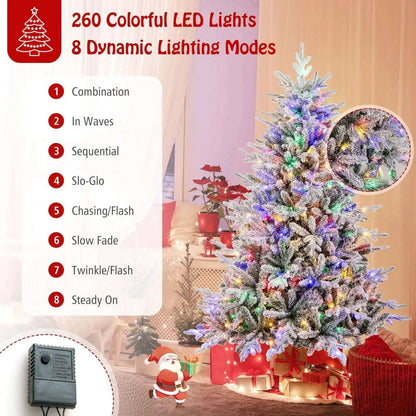 7 Feet Flocked Christmas Tree with 8 Lighting Modes and Multi-Color LED Lights Cartsfy Inc.