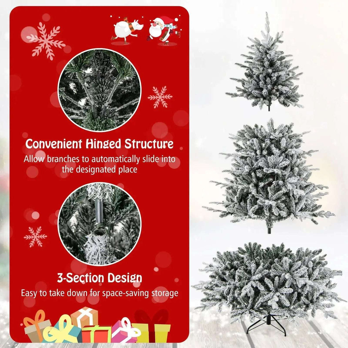 7 Feet Flocked Christmas Tree with 8 Lighting Modes and Multi-Color LED Lights Cartsfy Inc.