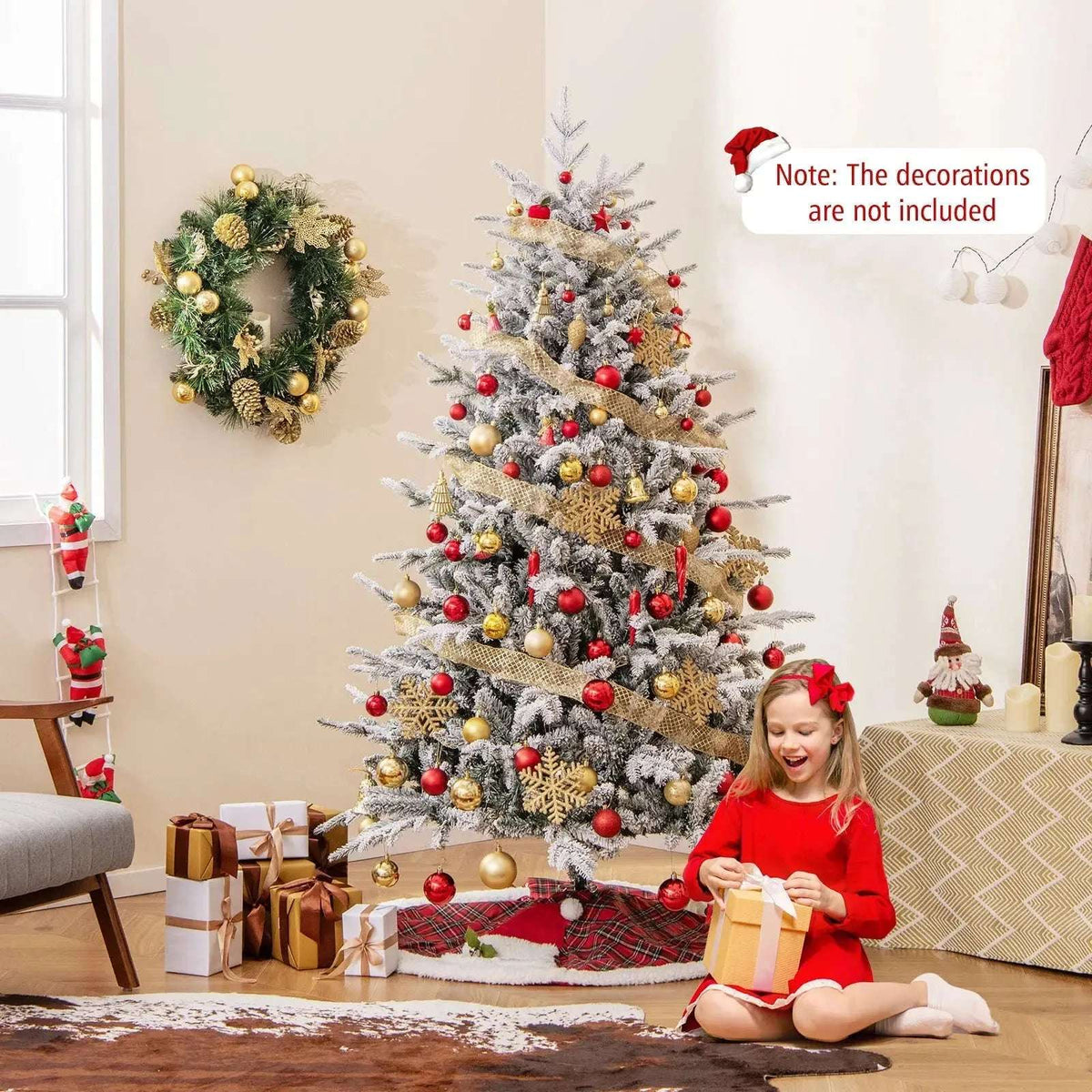 7 Feet Flocked Christmas Tree with 8 Lighting Modes and Multi-Color LED Lights Cartsfy Inc.