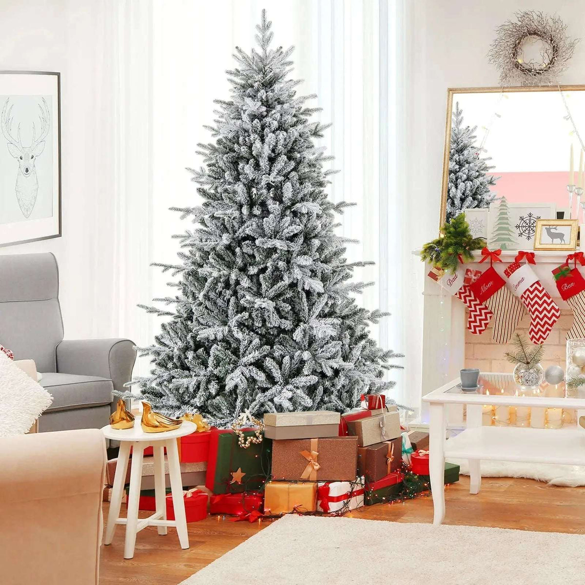 7 Feet Flocked Christmas Tree with 8 Lighting Modes and Multi-Color LED Lights Cartsfy Inc.