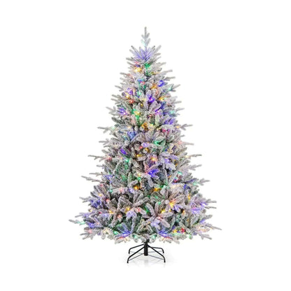 7 Feet Flocked Christmas Tree with 8 Lighting Modes and Multi-Color LED Lights Cartsfy Inc.