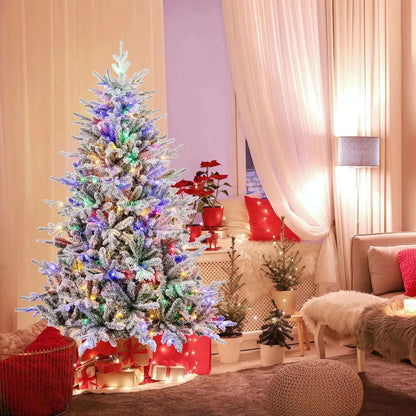 7 Feet Flocked Christmas Tree with 8 Lighting Modes and Multi-Color LED Lights Cartsfy Inc.