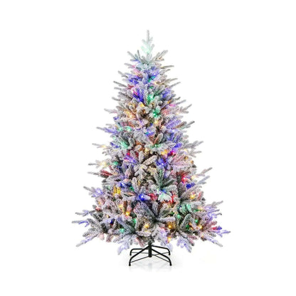 7 Feet Flocked Christmas Tree with 8 Lighting Modes and Multi-Color LED Lights Cartsfy Inc.