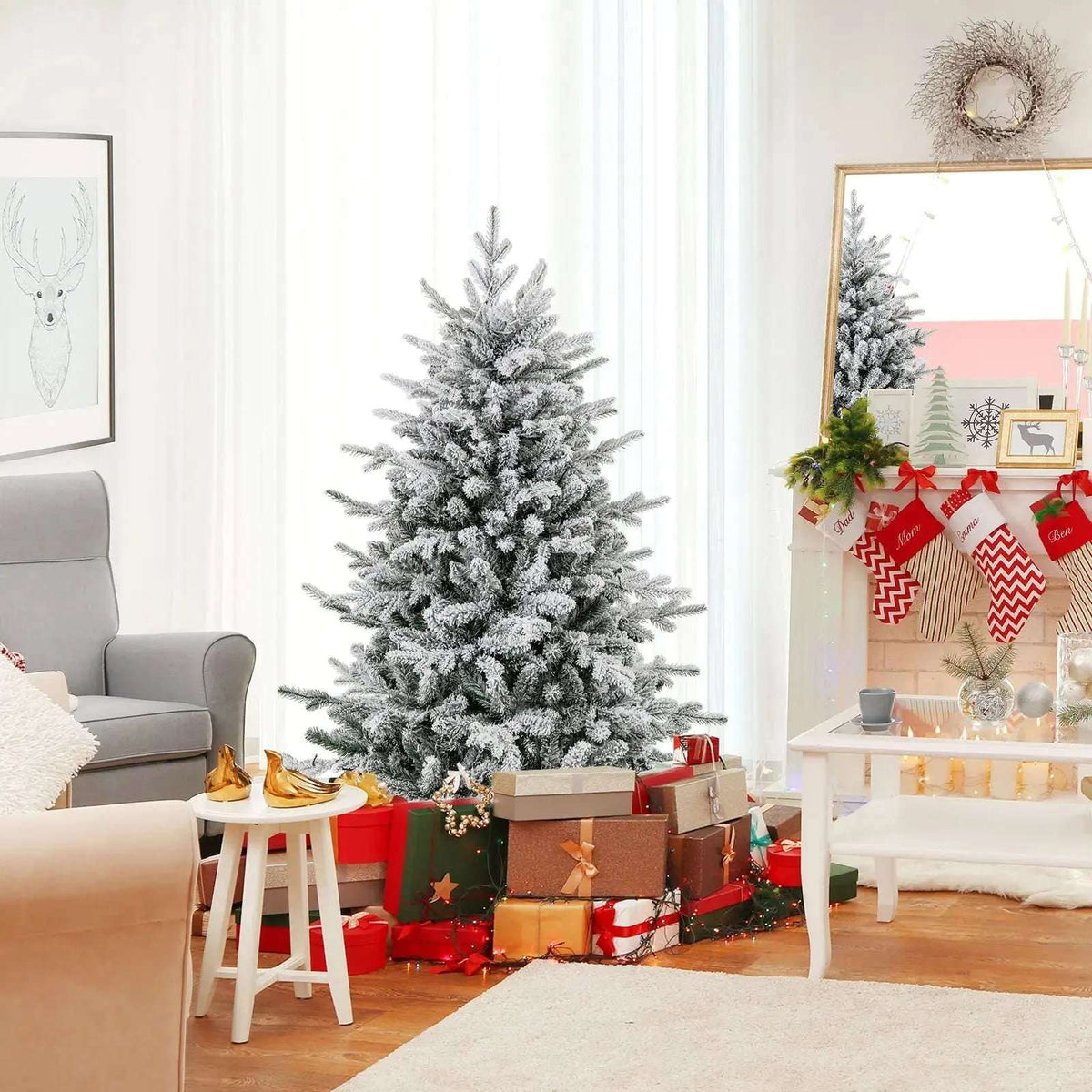 7 Feet Flocked Christmas Tree with 8 Lighting Modes and Multi-Color LED Lights Cartsfy Inc.