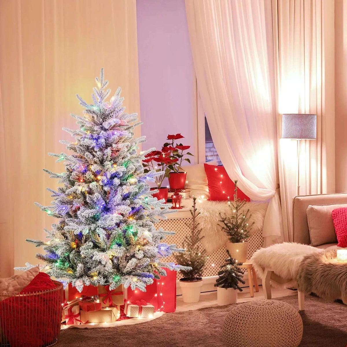7 Feet Flocked Christmas Tree with 8 Lighting Modes and Multi-Color LED Lights Cartsfy Inc.