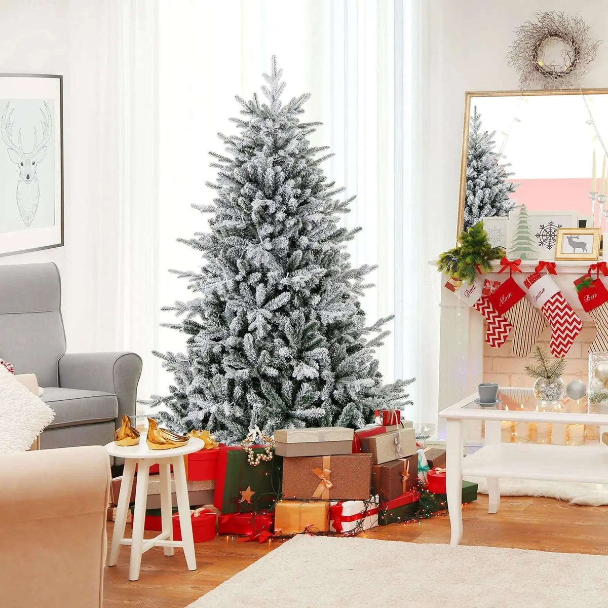 7 Feet Flocked Christmas Tree with 8 Lighting Modes and Multi-Color LED Lights Cartsfy Inc.