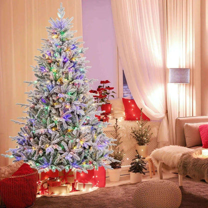 7 Feet Flocked Christmas Tree with Multi-Color LED Lights by Cartsfy Inc.