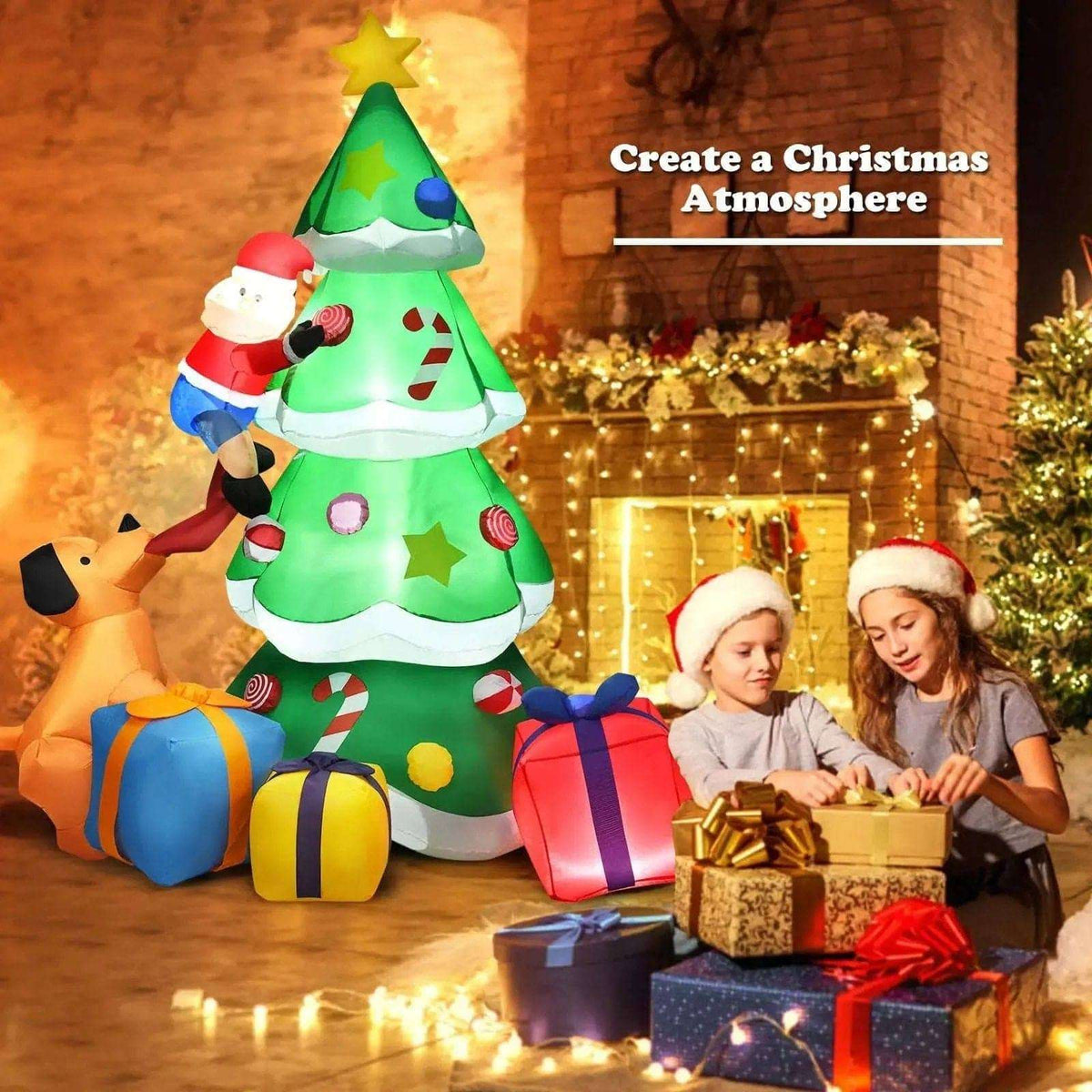 7 Feet Inflatable Christmas Tree Santa Decor with LED Lights Cartsfy Inc.