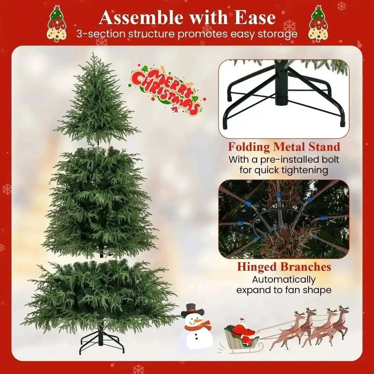 7 Feet Pre-Lit Artificial Christmas Tree Hinged Faux Xmas Tree with Soft Branch Tips Cartsfy Inc.