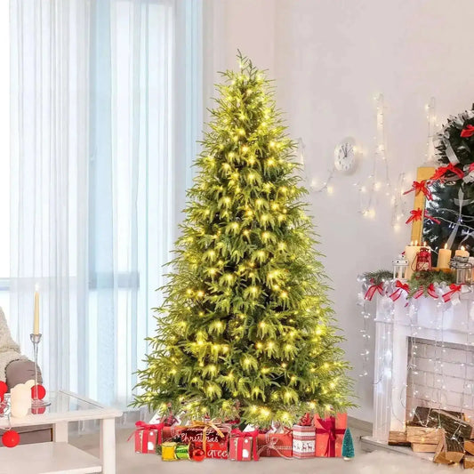 7 Feet Pre-Lit Artificial Christmas Tree Hinged Faux Xmas Tree with Soft Branch Tips Cartsfy Inc.