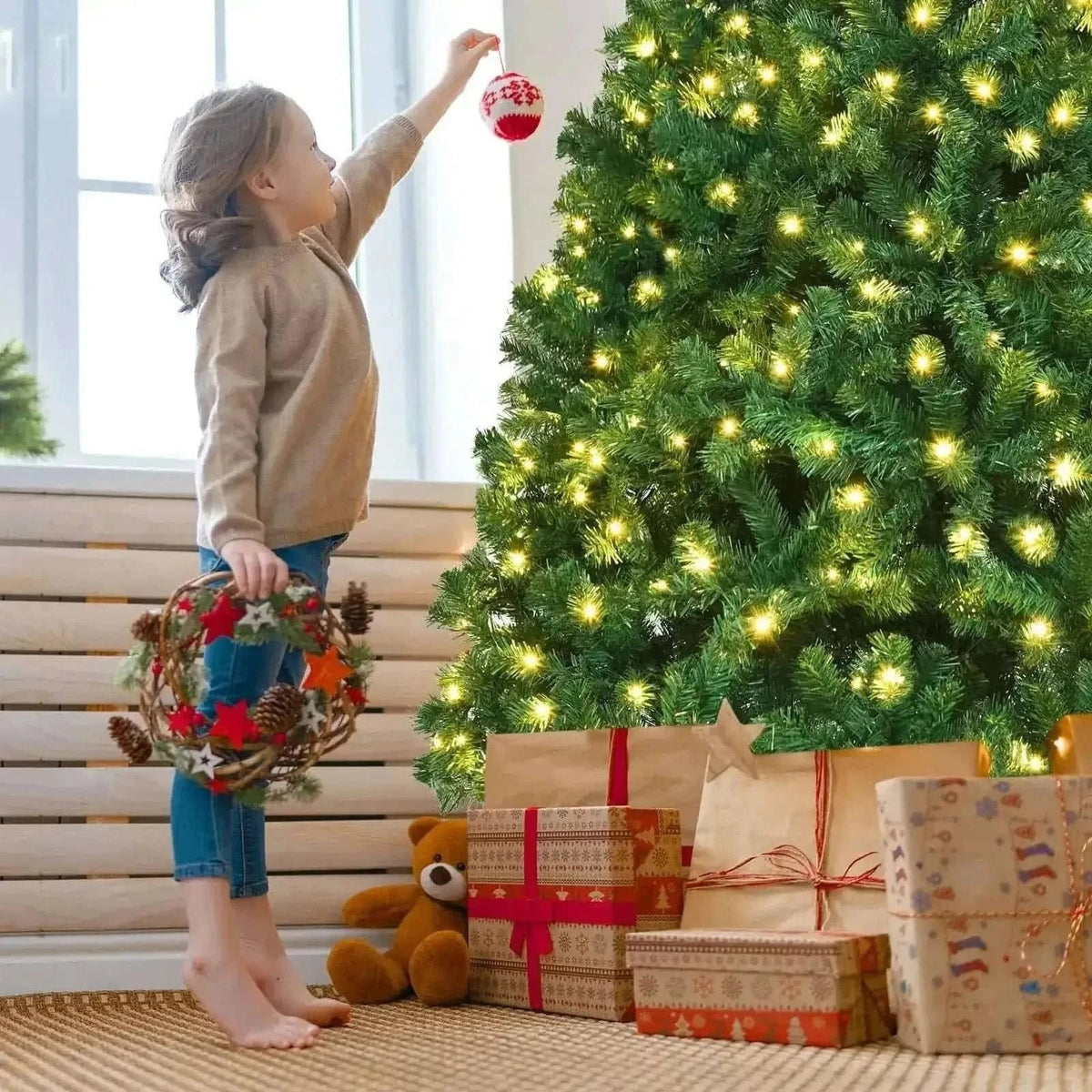 7 Feet PVC Artificial Christmas Tree with LED Lights Cartsfy Inc.