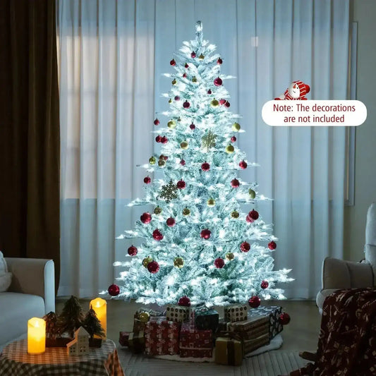 7 Feet Snow Flocked Artificial Christmas Tree with Cool White LED Lights Cartsfy Inc.