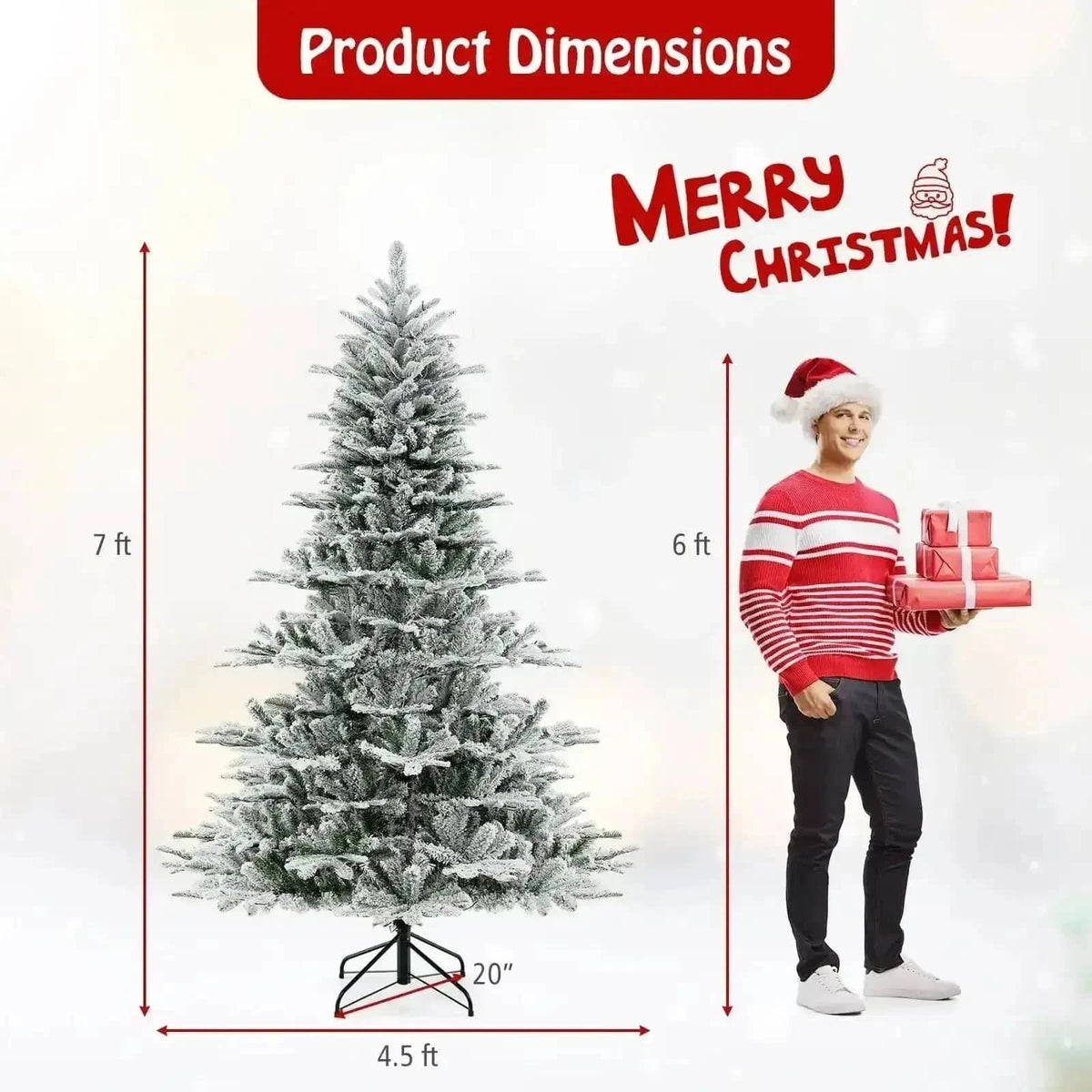 7 Feet Snow Flocked Artificial Christmas Tree with Cool White LED Lights Cartsfy Inc.