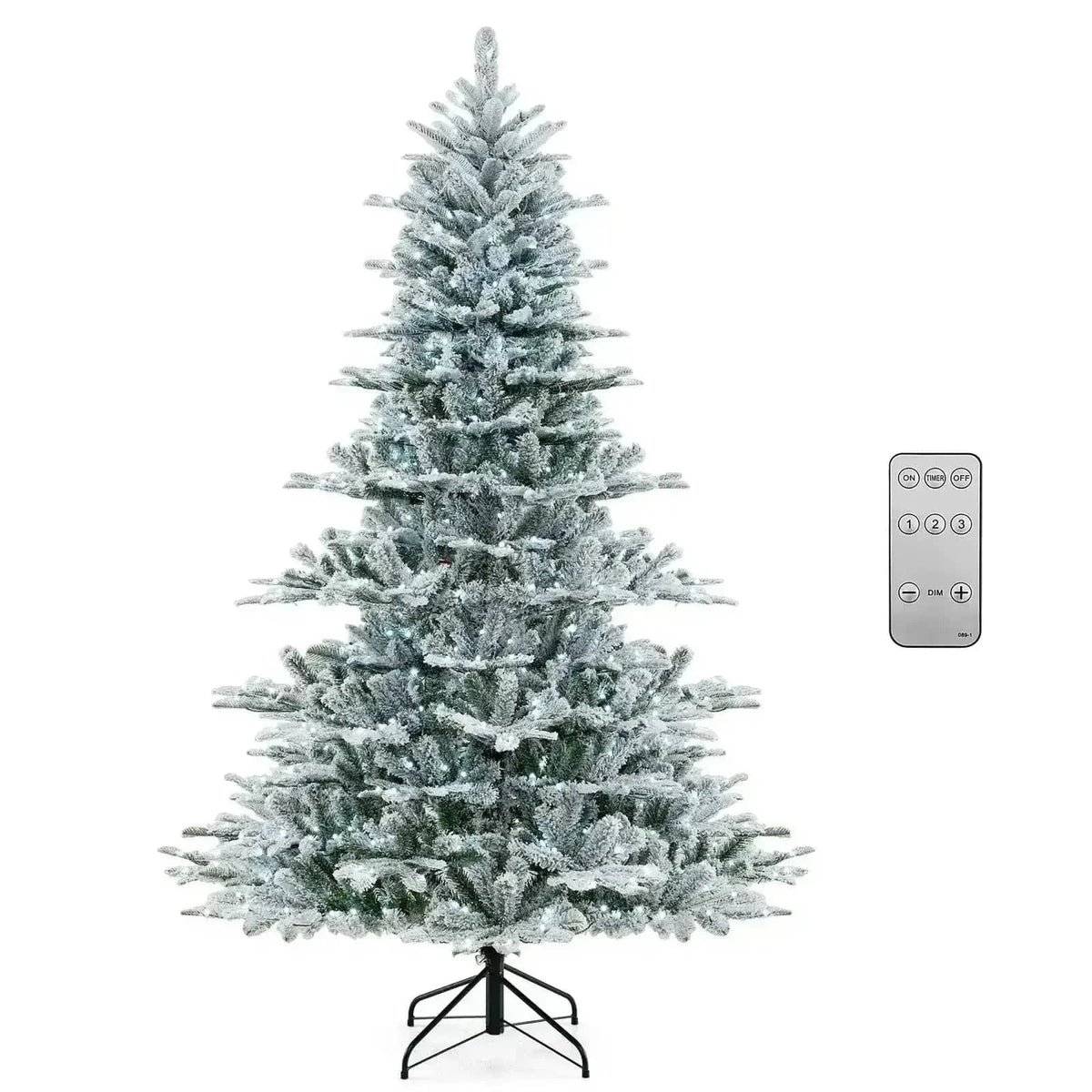 7 Feet Snow Flocked Artificial Christmas Tree with Cool White LED Lights Cartsfy Inc.