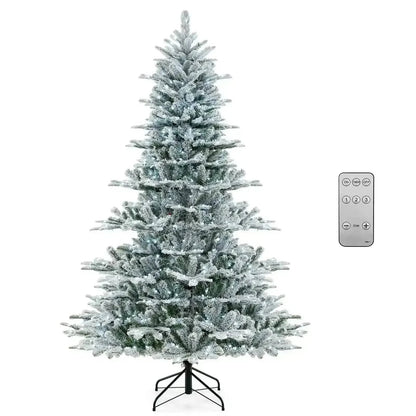 7 Feet Snow Flocked Artificial Christmas Tree with Cool White LED Lights Cartsfy Inc.