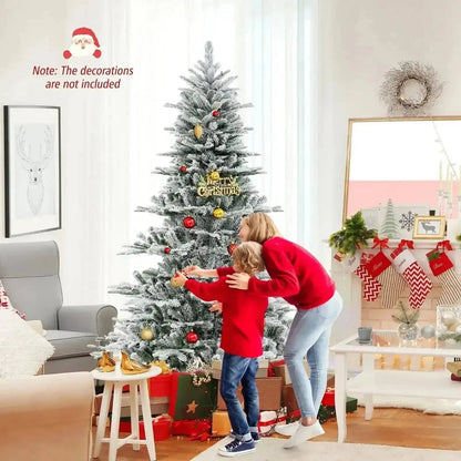 7 Feet Snow Flocked Artificial Christmas Tree with Cool White LED Lights Cartsfy Inc.