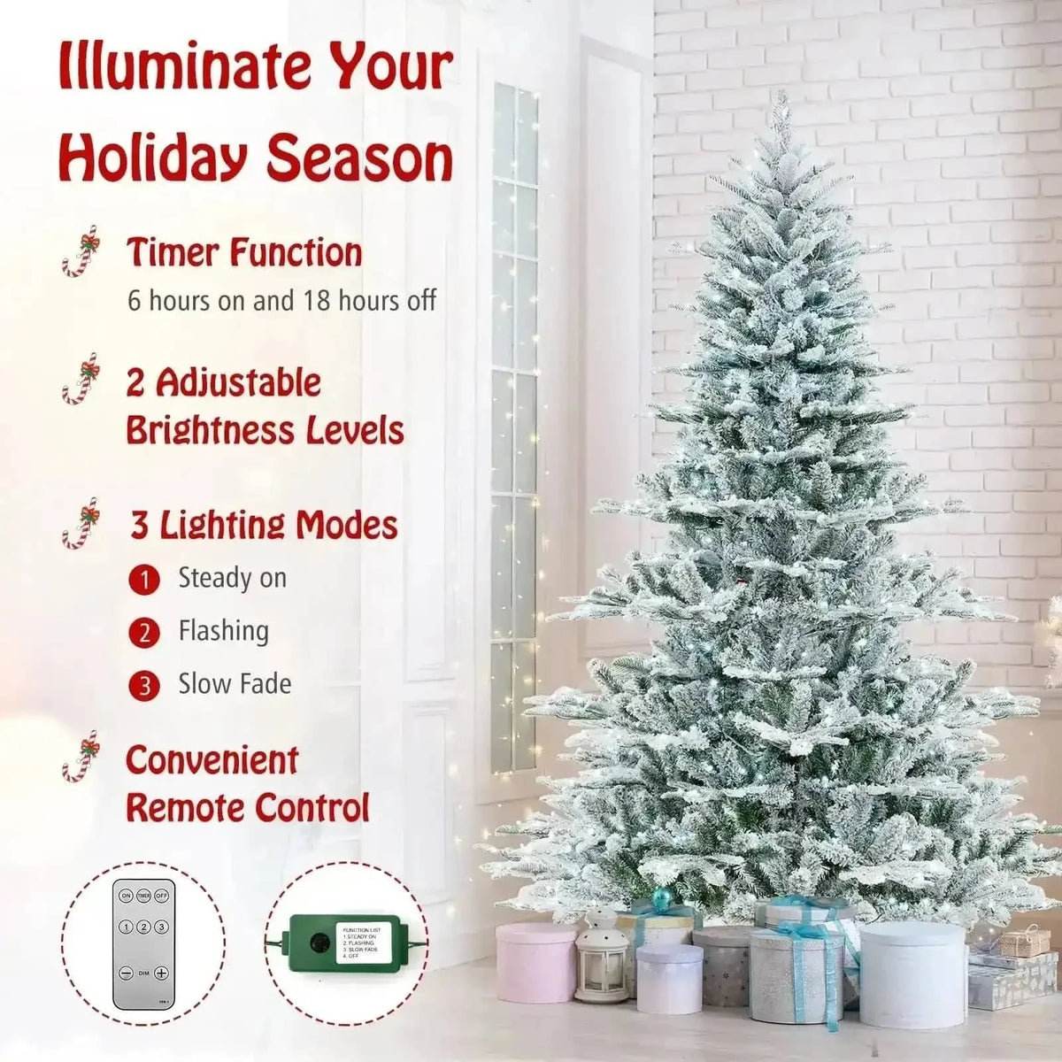 7 Feet Snow Flocked Artificial Christmas Tree with Cool White LED Lights Cartsfy Inc.