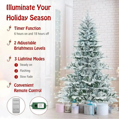 7 Feet Snow Flocked Artificial Christmas Tree with Cool White LED Lights Cartsfy Inc.