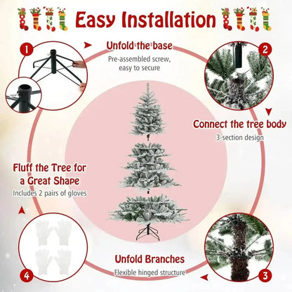 7 Feet Snow Flocked Artificial Christmas Tree with Cool White LED Lights Cartsfy Inc.