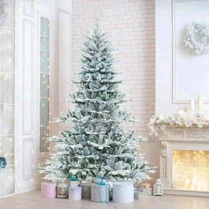 7 Feet Snow Flocked Artificial Christmas Tree with Cool White LED Lights Cartsfy Inc.