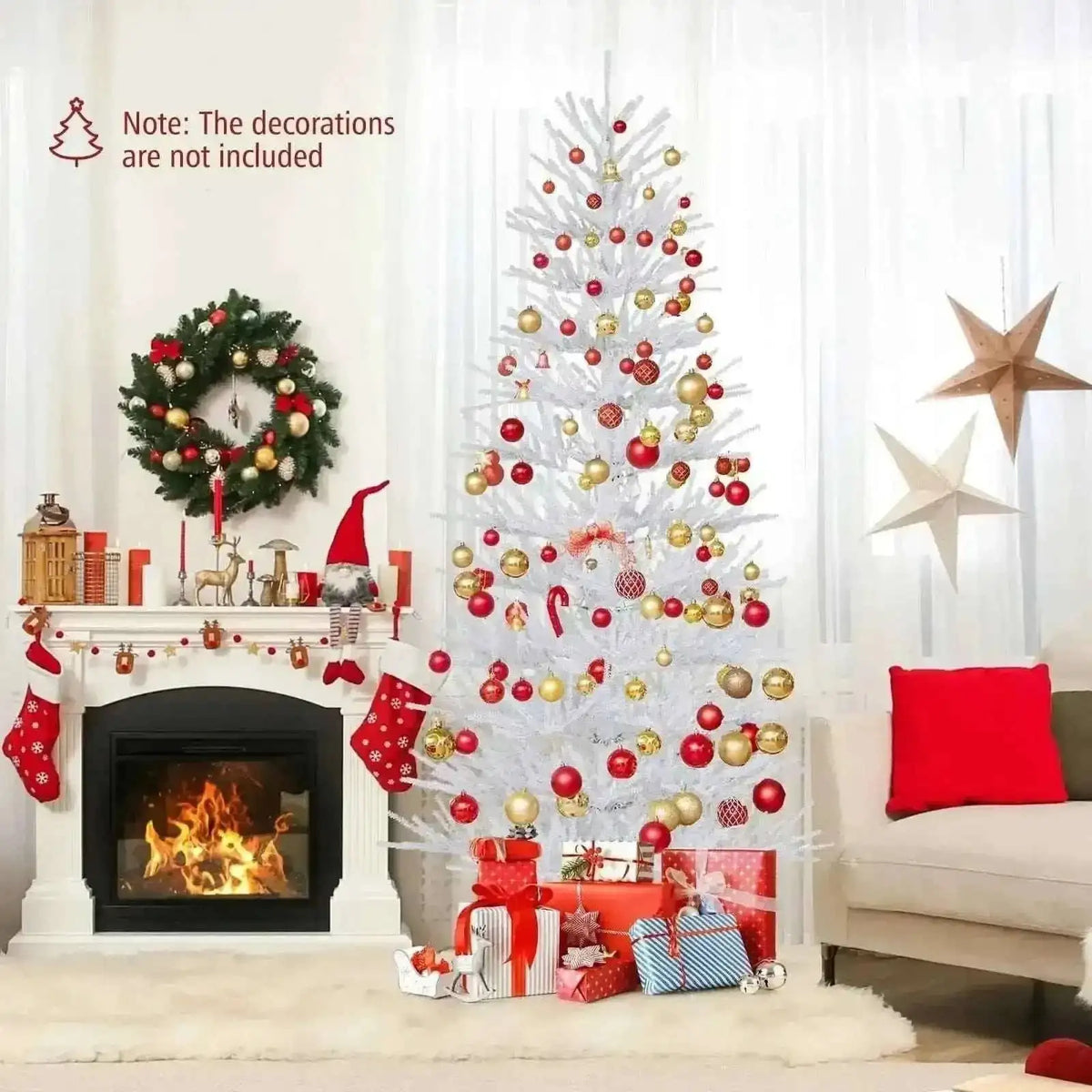 7 FT Artificial Pre-lit Christmas Tree Hinged Xmas Tree with 820 Coral-like Branch Tips Cartsfy Inc.