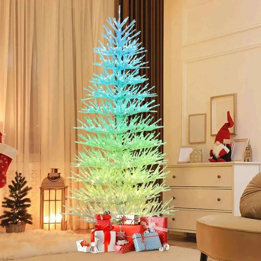 7 FT Artificial Pre-lit Christmas Tree Hinged Xmas Tree with 820 Coral-like Branch Tips Cartsfy Inc.
