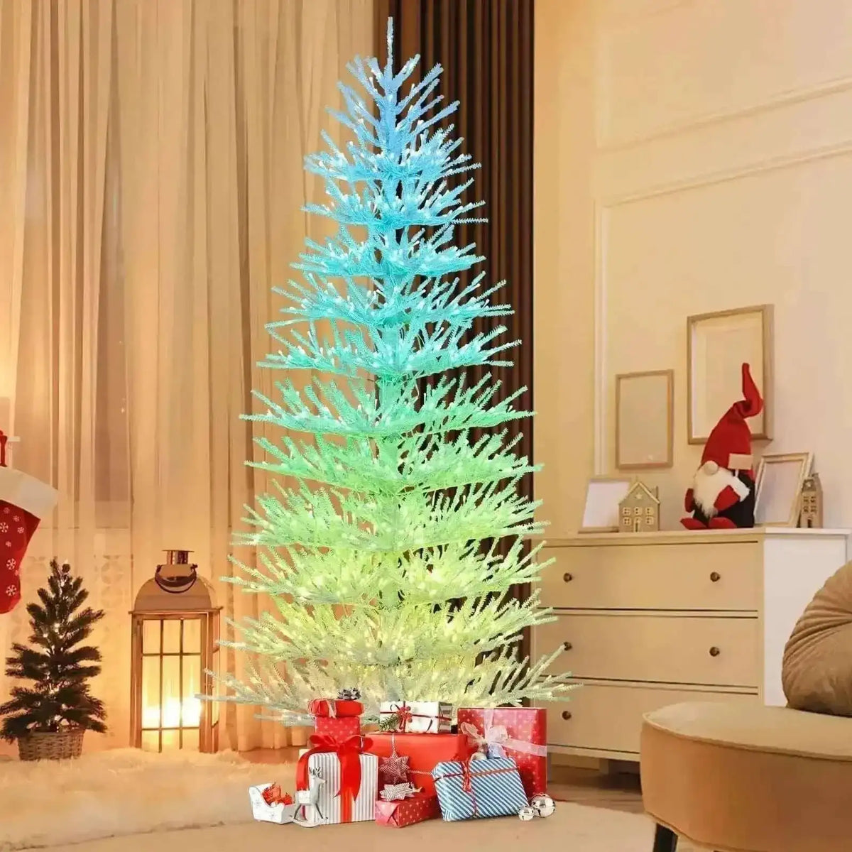 7 FT Artificial Pre-lit Christmas Tree Hinged Xmas Tree with 820 Coral-like Branch Tips Cartsfy Inc.
