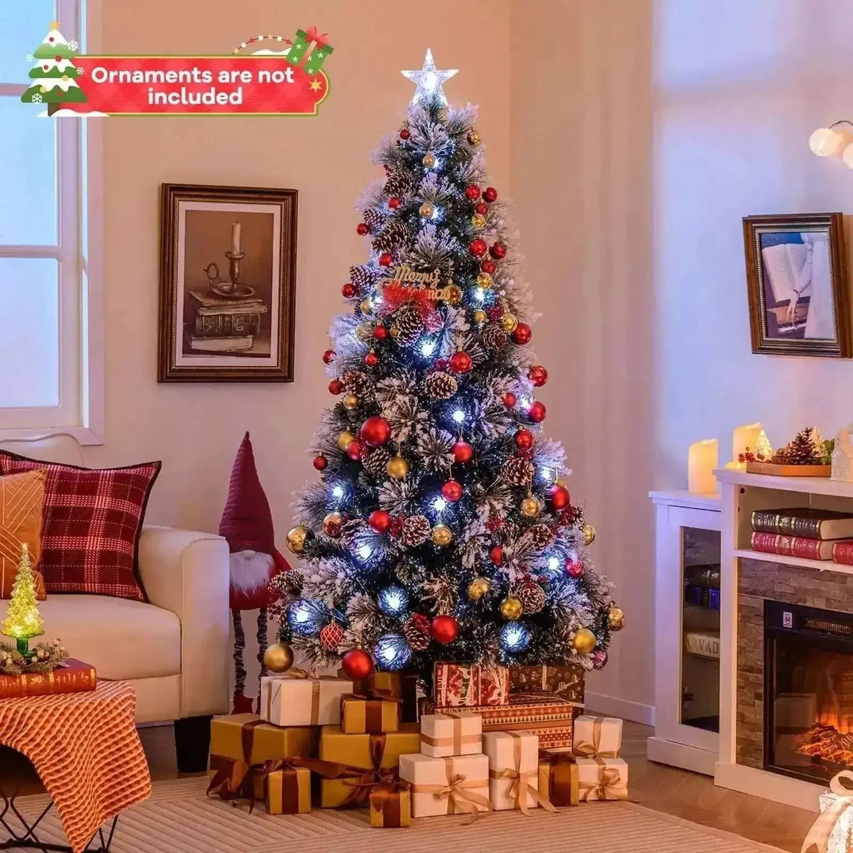 7 FT Flocked Christmas Tree with 8 Lighting Modes Cartsfy Inc.