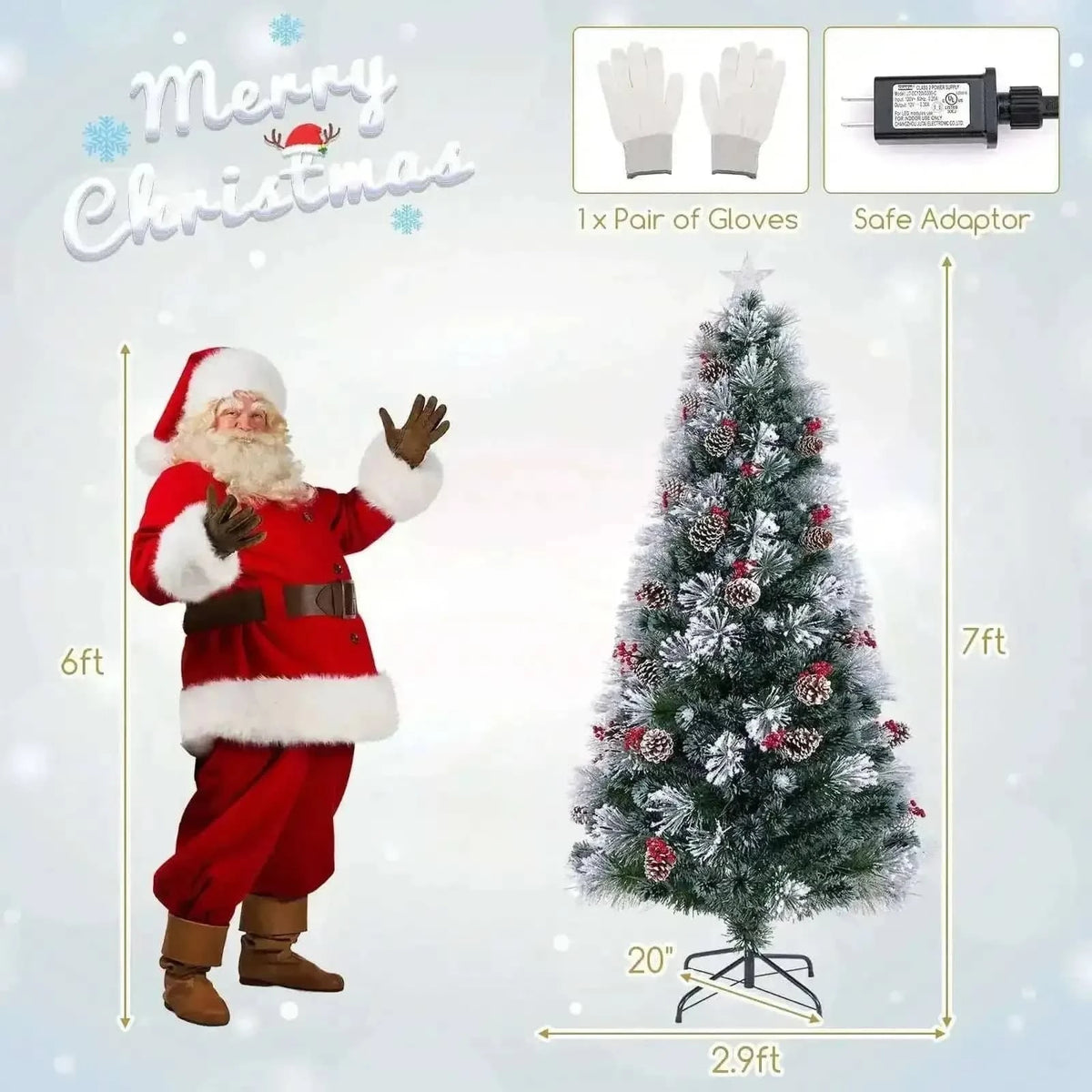7 FT Flocked Christmas Tree with 8 Lighting Modes Cartsfy Inc.