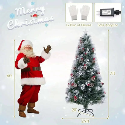 7 FT Flocked Christmas Tree with 8 Lighting Modes Cartsfy Inc.