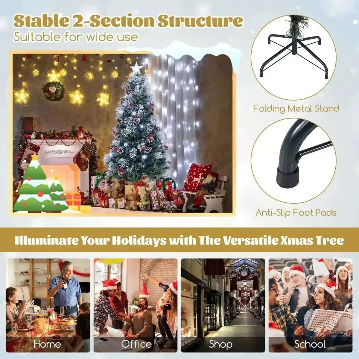 7 FT Flocked Christmas Tree with 8 Lighting Modes Cartsfy Inc.
