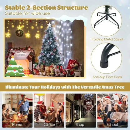 7 FT Flocked Christmas Tree with 8 Lighting Modes Cartsfy Inc.